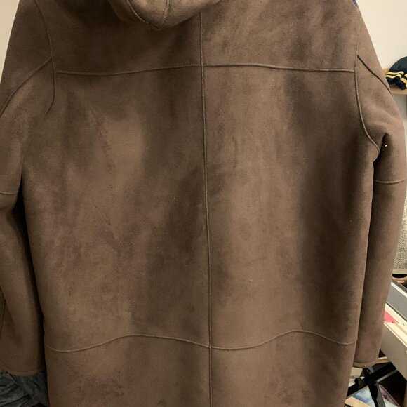 Y2K Liz Claiborne Faux Suede Fleece Lined Hooded Chocolate Brown Coat - Size XL - Picture 4 of 5